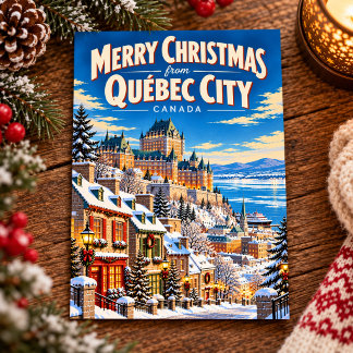 Postal Feliz Navidad desde Québec City Canadá Vintage