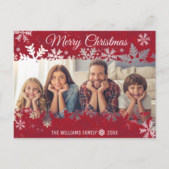 Postal Feliz navidad deseos de fotos familiares de copos  (Anverso)