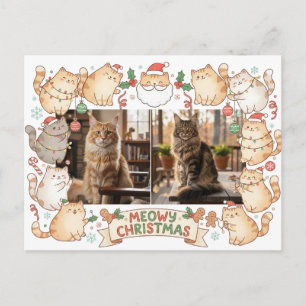Postal Feliz Navidad Dibujo Animado Gatito Dos Fotos 