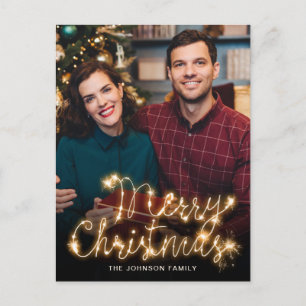 Postal Feliz Navidad Dorado Sparkle Script Fofo Saludo