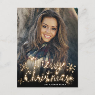 Postal Feliz Navidad Dorado Sparkle Script Fofo Saludo