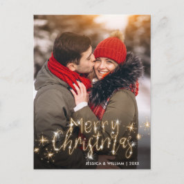 Postal Feliz Navidad Dorado Sparkle Script Fofo Saludo