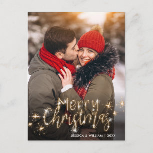 Postal Feliz Navidad Dorado Sparkle Script Fofo Saludo