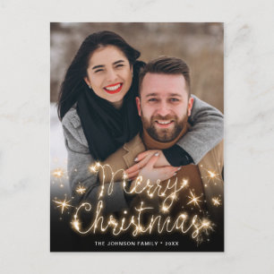 Postal Feliz Navidad Dorado Sparkle Script Fofo Saludo