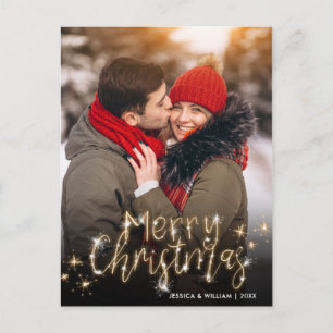 Postal Feliz Navidad Dorado Sparkle Script Fofo Saludo
