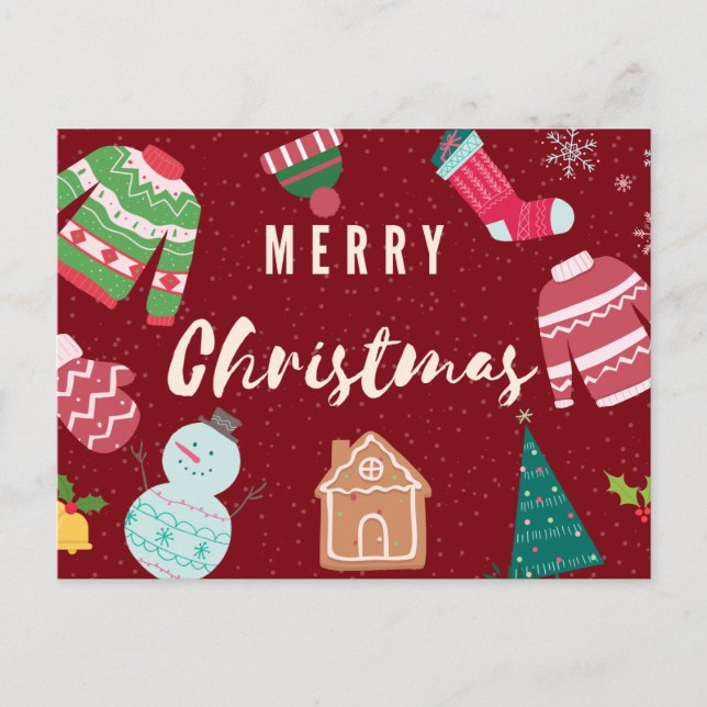 Postal Feliz Navidad, dulces de punto, hombre de nieve, á (Anverso)