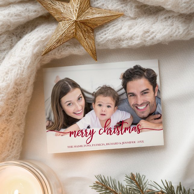 Postal Feliz Navidad Elegante Festividad con Guión Rojo (Subido por el creador)