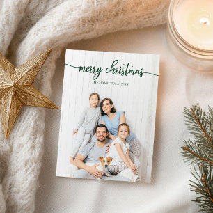 Postal Feliz Navidad Elegante y Verde Script Único Foto