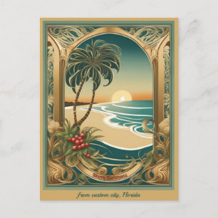 Postal Feliz Navidad en la playa tropical de Florida