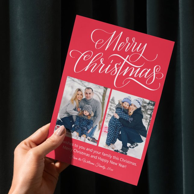 Postal Feliz Navidad escritura blanca 2 fotos collage roj (Subido por el creador)