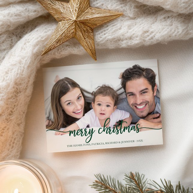 Postal Feliz Navidad, escritura verde moderna, foto compl (Subido por el creador)