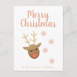 Postal Feliz Navidad Fabulosos renos Copos de nieve rosad
