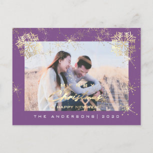 Postal Feliz Navidad Feliz Año Feliz Año Oro Copos de Nie