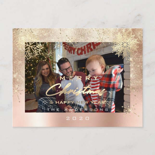 Postal Feliz Navidad Feliz Año Feliz Año Oro Nieve Purpur (Anverso)