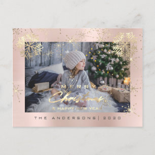 Postal Feliz Navidad Feliz Año Feliz Año Oro Nieve Rosa F