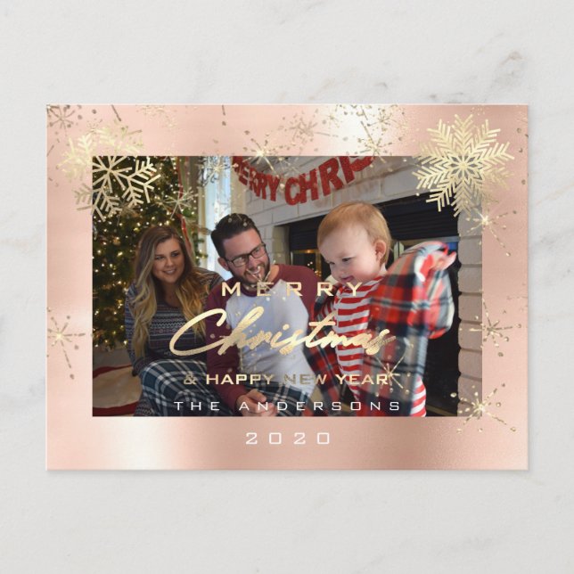 Postal Feliz Navidad Feliz Año Feliz Año Oro Nieve Spark  (Anverso)