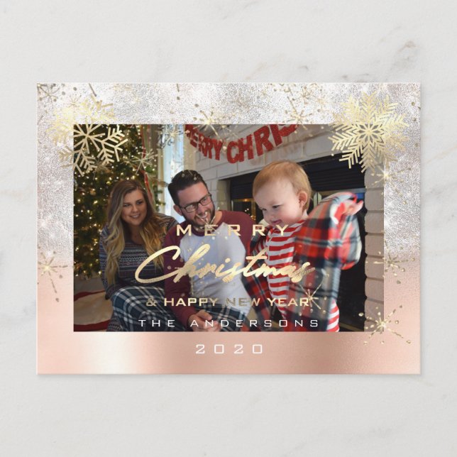 Postal Feliz Navidad Feliz año feliz oro Purpurina gris f (Anverso)