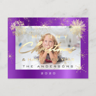 Postal Feliz Navidad Feliz Año Nuevo Año Oro Púrpura Foto