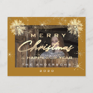 Postal Feliz Navidad Feliz Año Nuevo. Foto de copos de ni