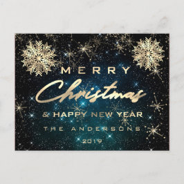 Postal Feliz Navidad Feliz Año Nuevo Nieve cielo de oro V