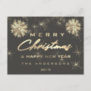 Postal Feliz Navidad Feliz Año Nuevo Nieve Gris Gris dora