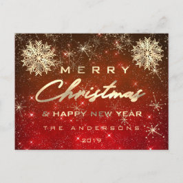 Postal Feliz Navidad Feliz Año Nuevo Nieve Oro Maroo Rojo
