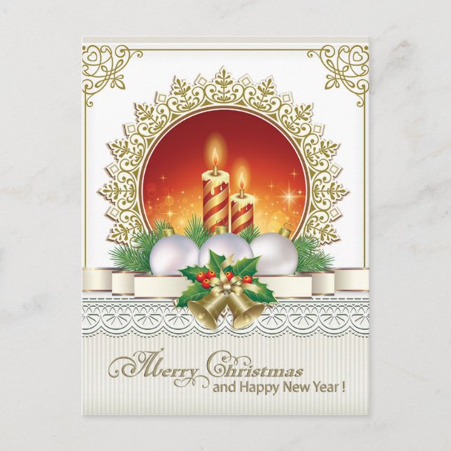 Postal Feliz Navidad Feliz Año Nuevo Ornamento de Navidad (Anverso)