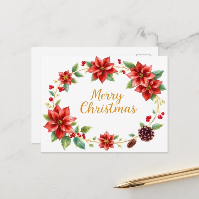 Postal Feliz Navidad Floral Wreath (Anverso/Reverso In Situ)