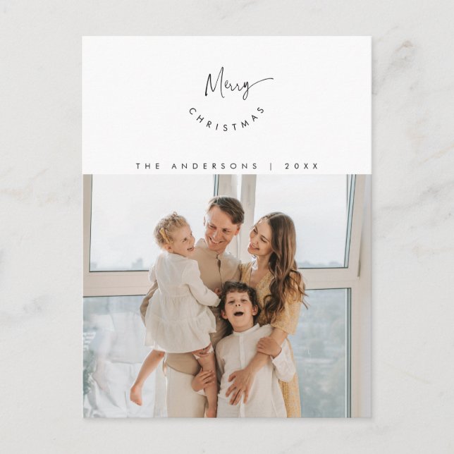Postal Feliz Navidad, foto familiar, escritura contemporá (Anverso)