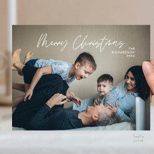 Postal Feliz Navidad Foto Familiar Moderna Mínima