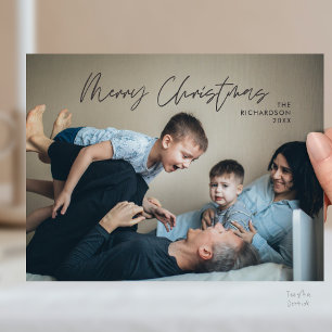 Postal Feliz Navidad Foto Familiar Moderna Mínima