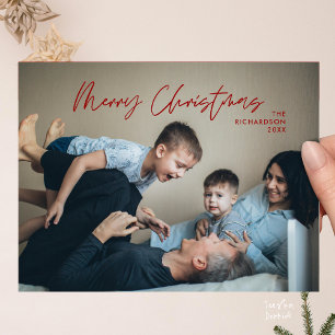 Postal Feliz Navidad Foto Familiar Moderna Mínima