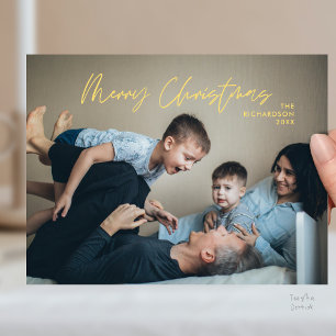 Postal Feliz Navidad Foto Familiar Moderna Mínima