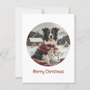 Postal Feliz Navidad Frontera Collie Dog Snowman