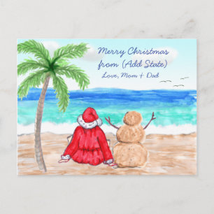 Postal Feliz Navidad Funny Aves de Nieve Santa y Snowbird