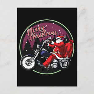 Postal Feliz Navidad Funny Santa Rides Regalos de motocic