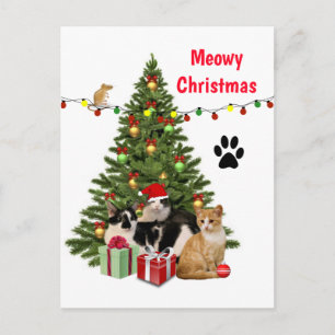 Postal Feliz Navidad Gato / Collage Diseñado para Amantes