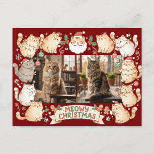 Postal Feliz Navidad Gato Lindo Dibujo Animado Dos Fotos