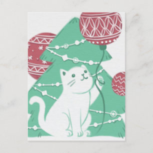 Postal Feliz Navidad: Gato y ornamentos