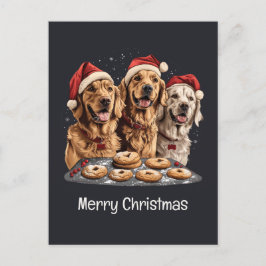 Postal Feliz Navidad Golden Retriever Dogs Baking