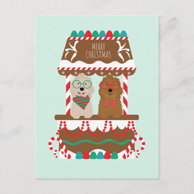 Postal Feliz Navidad Goldendoodles Holiday Stand Dogs (Anverso)