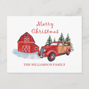 Postal Feliz Navidad Granero Camión Rojo   Apellido