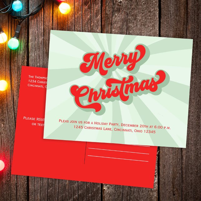 Postal Feliz Navidad Green Red Fun Retro Typografía (Merry Christmas Whimsical typography with red and green retro style.)