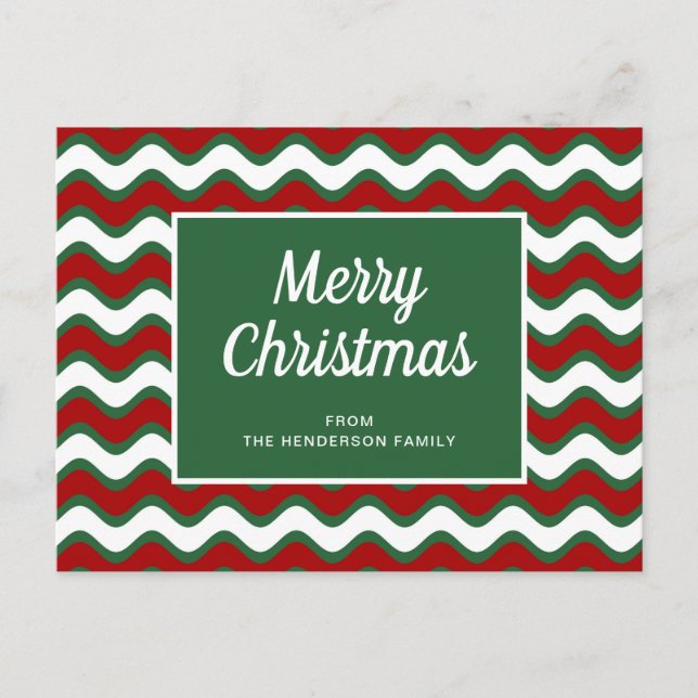 Postal Feliz Navidad Green Wave Stripes (Anverso)