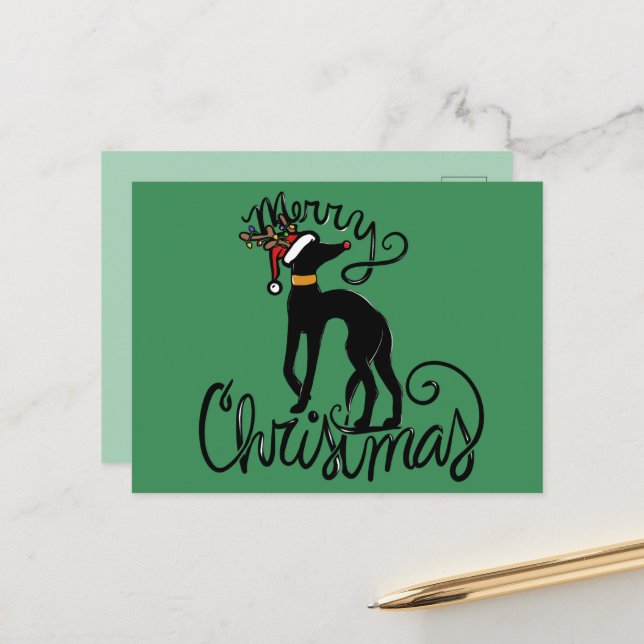 Postal Feliz Navidad Greyhound Reindeer (Anverso/Reverso In Situ)