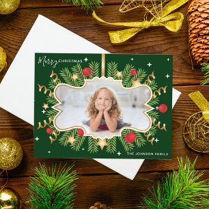 Postal Feliz Navidad Hermosa fama de oro verde