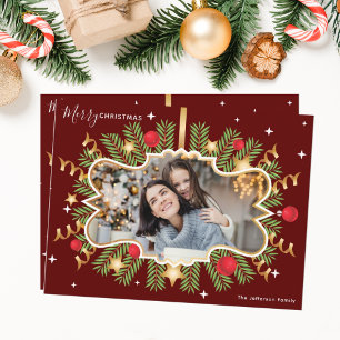 Postal Feliz Navidad Hermosa Guerra de Oro Rojo