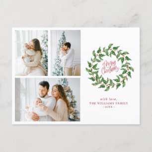 Postal Feliz Navidad   Holly Berries   3 Fotos de vacacio