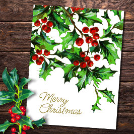 Postal Feliz Navidad Holly Berries con mensaje