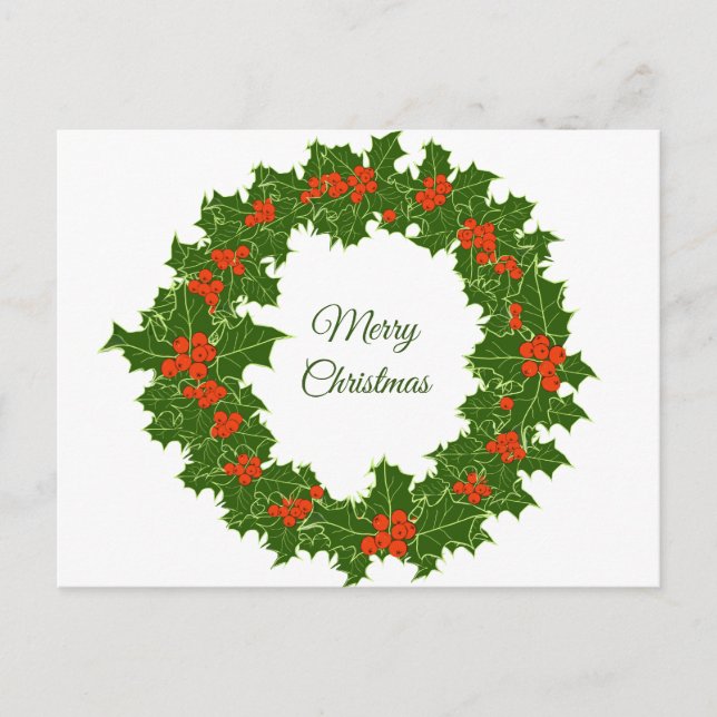 Postal Feliz Navidad Holly Wreath (Anverso)